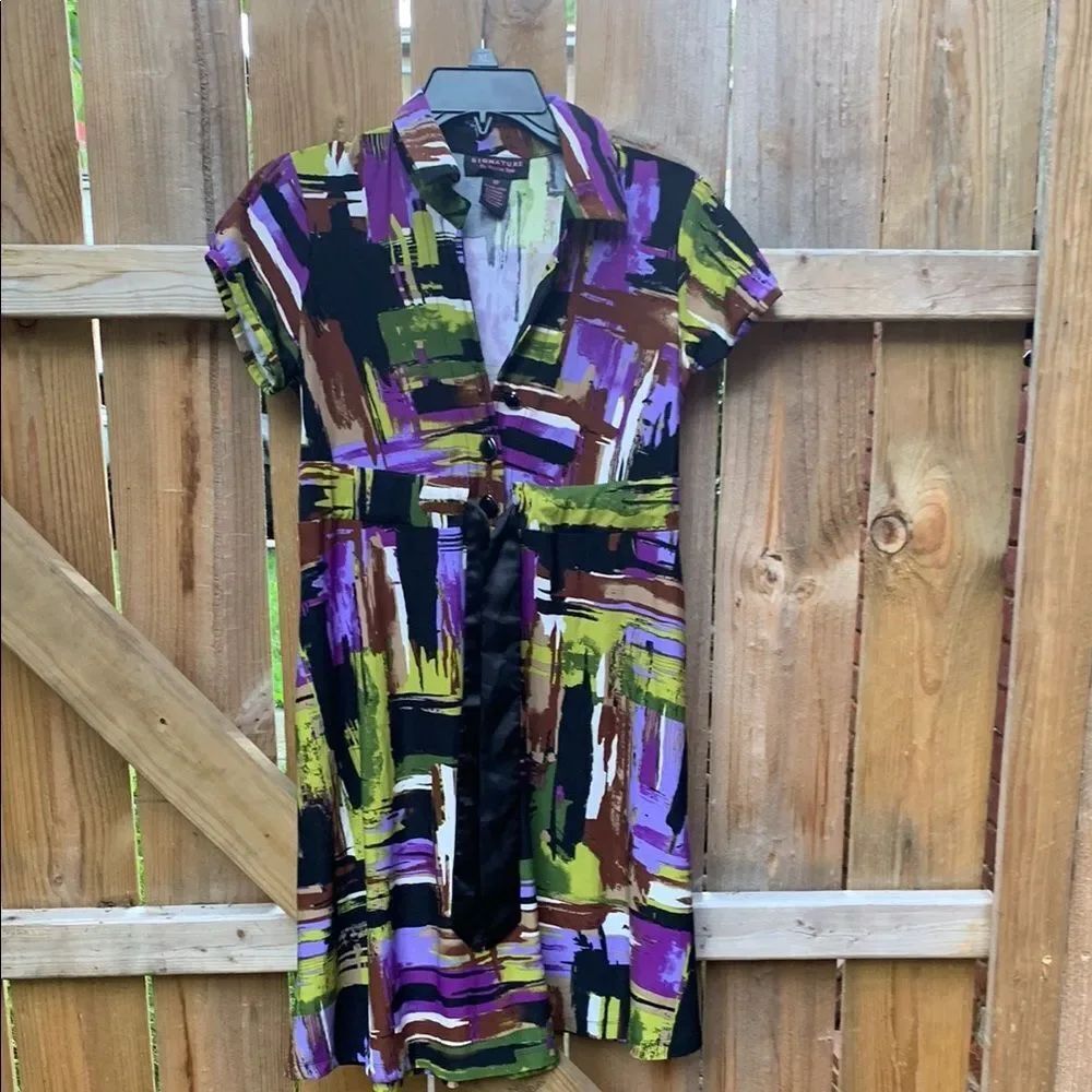 Robbie Bee Purple Green Wrap Midi Dress V-Neck Short Sleeve